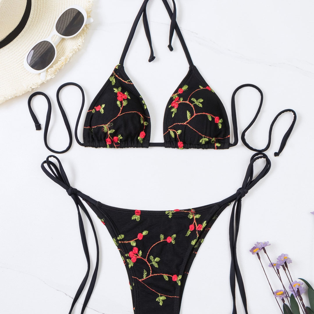 Damen Triangel-Bikini mit handgefertigten floralen Stickereien R&B