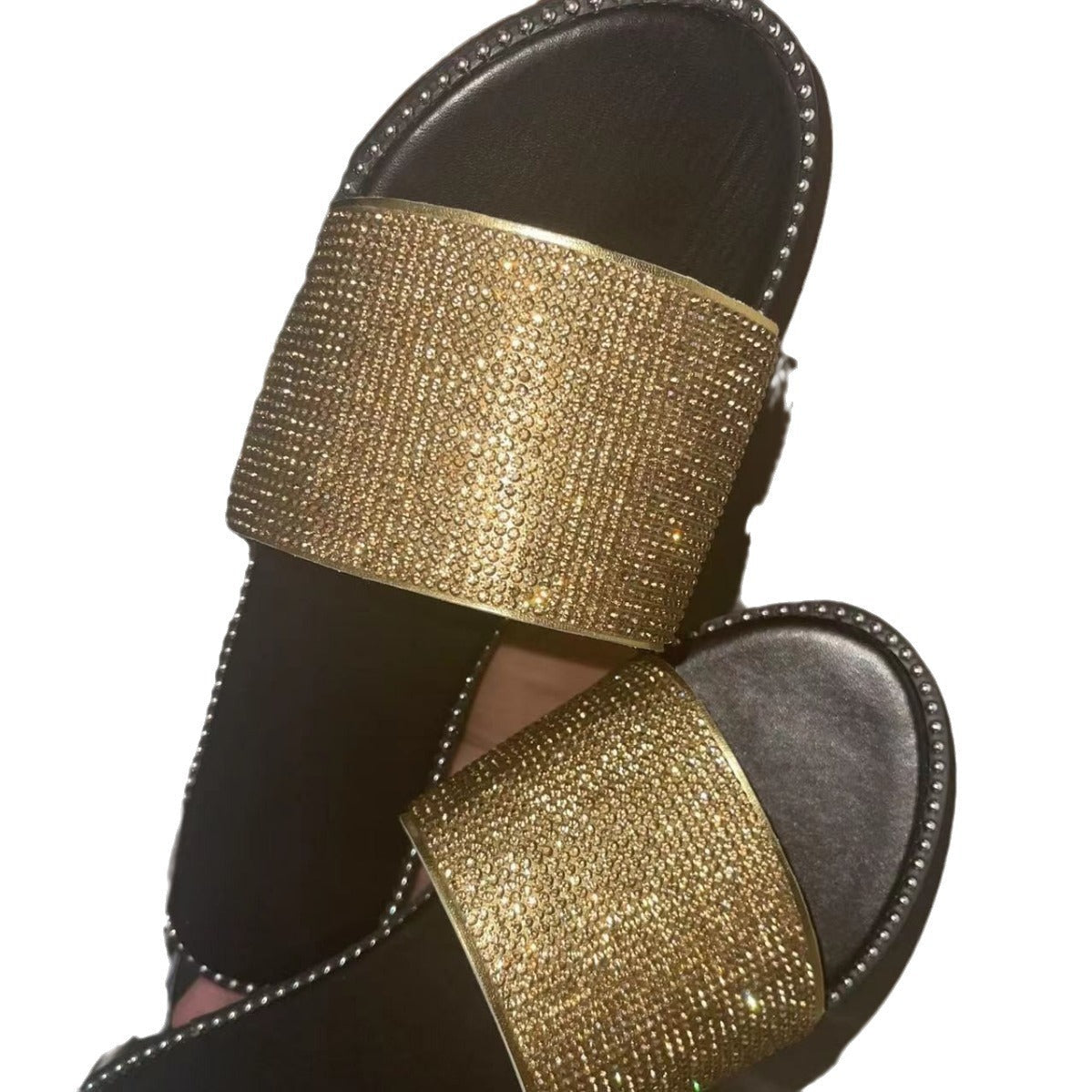 Damen Glamouröse Strass-Slides mit weichem Fußbett und rutschfester Sohle R&B