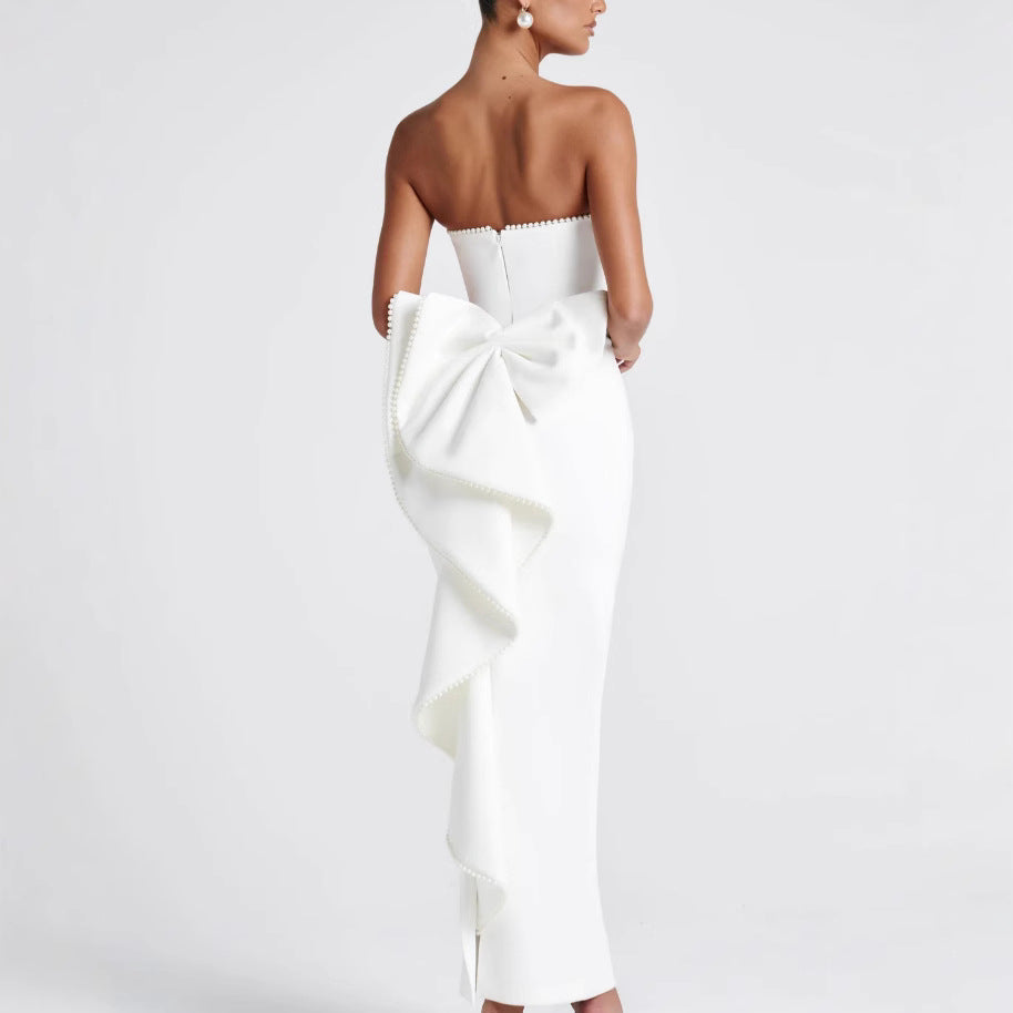 Damen Elegantes figurbetontes Maxikleid mit schulterfreiem Design und modischen Rüschendetails R&B