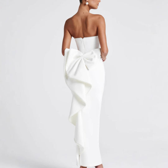 Damen Elegantes figurbetontes Maxikleid mit schulterfreiem Design und modischen Rüschendetails R&B
