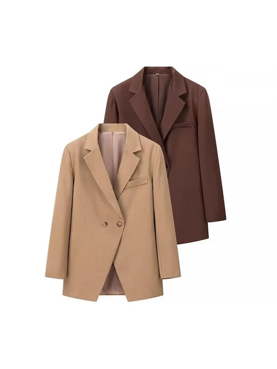 Damen eleganter Oversized-Blazer mit doppelter Knopfleiste und praktischen Taschen R&B