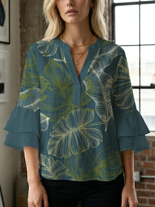 Damen Bluse mit voluminösen Rüschenärmeln und floralem Druck R&B