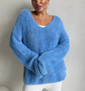 Damen Flauschiger V-Ausschnitt Pullover aus hochwertigem Material