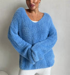 Damen Flauschiger V-Ausschnitt Pullover aus hochwertigem Material