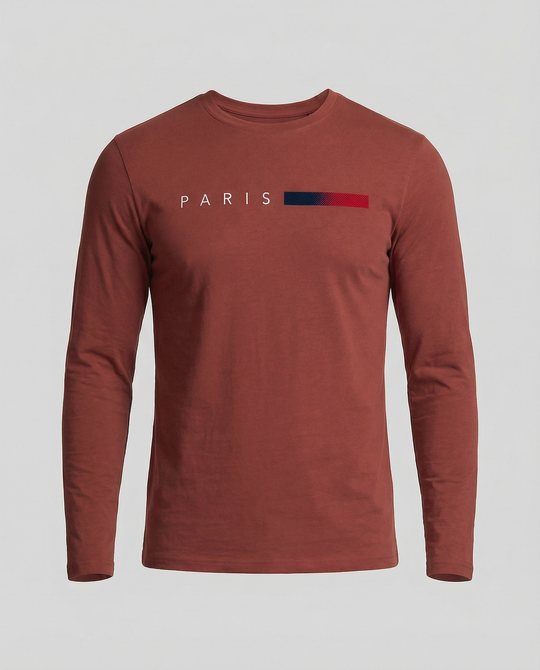 Herren Langarm T-Shirt mit modernem Paris-Druck und elastischem Saum R&B