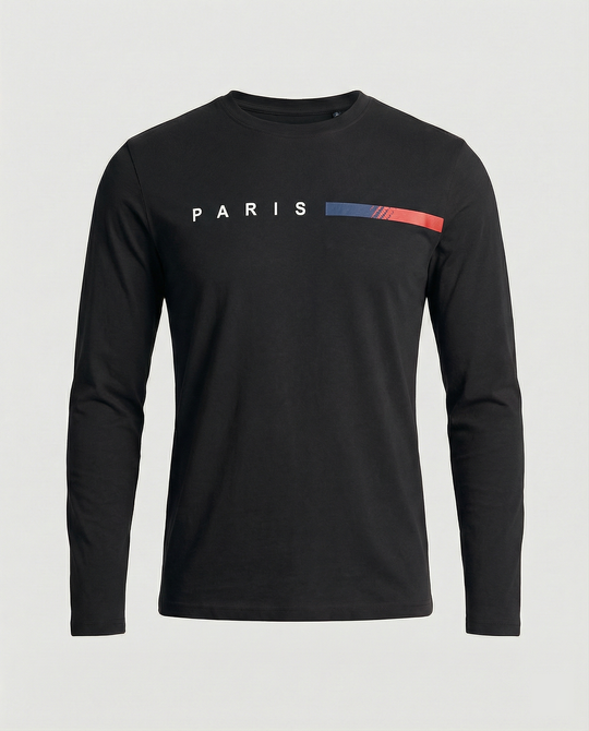Herren Langarm T-Shirt mit modernem Paris-Druck und elastischem Saum R&B