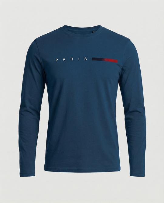 Herren Langarm T-Shirt mit modernem Paris-Druck und elastischem Saum R&B