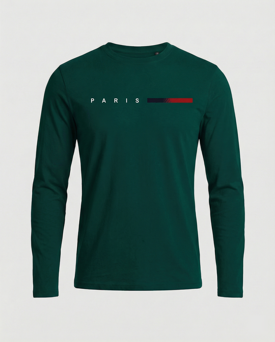 Herren Langarm T-Shirt mit modernem Paris-Druck und elastischem Saum R&B