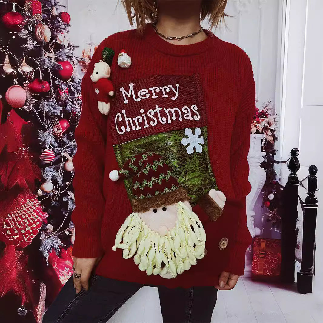 Damen Weihnachts-Pullover mit festlichem Design und 3D-Applikationen R&B