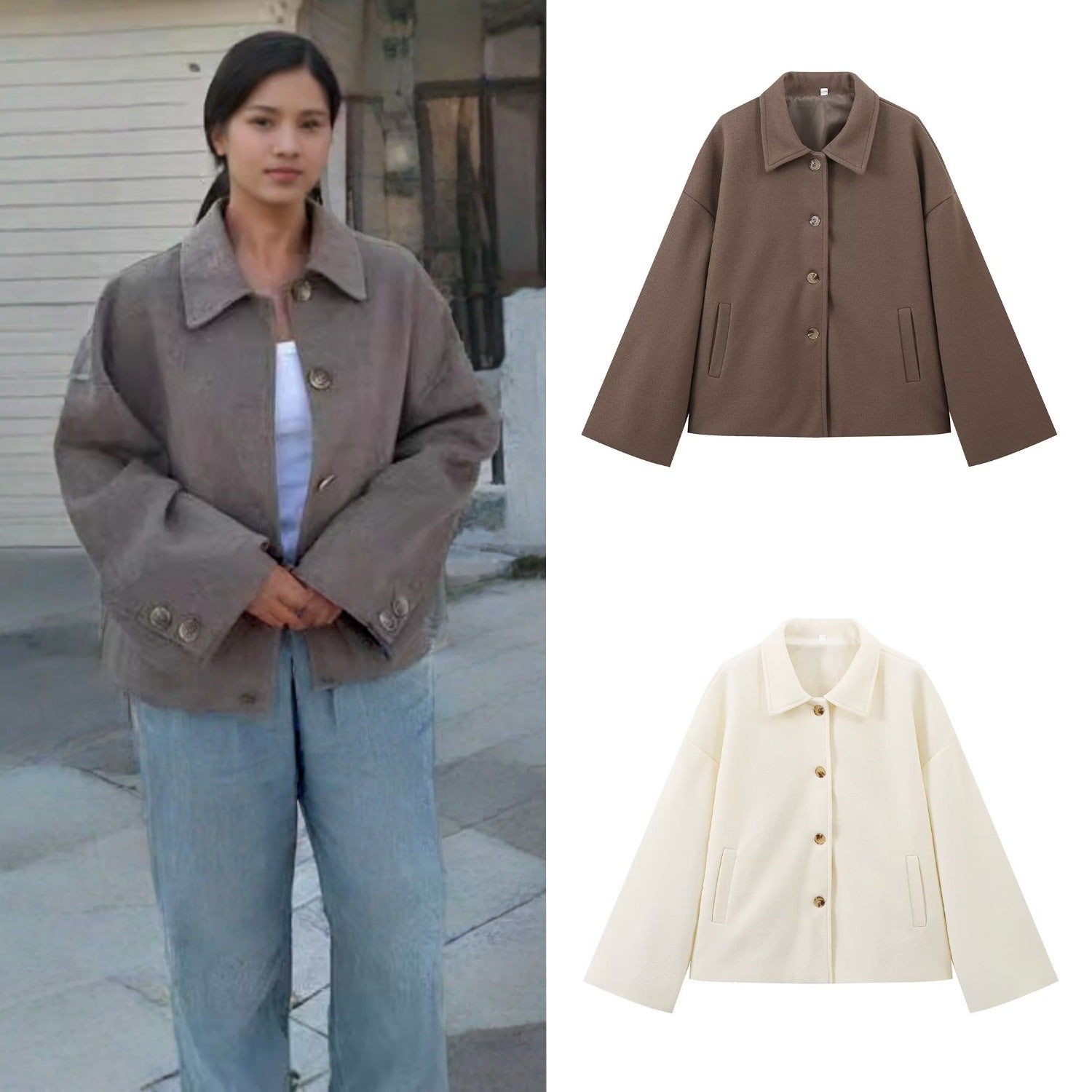 Damen modische Oversized-Winterjacke mit Knopfleiste und praktischen Taschen R&B