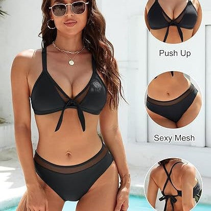 Damen Push-Up-Bikini-Top mit sexy Mesh und Rückenkreuz-Träger R&B