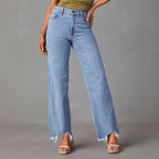 Damen Weite Jeans mit fransigem Saum R&B