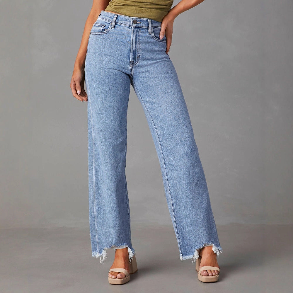 Damen Weite Jeans mit fransigem Saum R&B