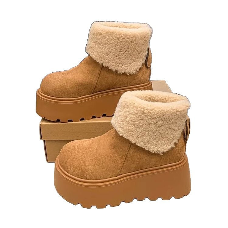 Damen Flauschige Plateau-Stiefel mit weichem Kunstfellkragen R&B