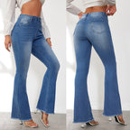 Damen Flared Jeans mit stylishen Fransen und hohem Bund R&B