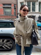 Damen Modische Kurzjacke mit hohem Kragen und Taillengürtel R&B