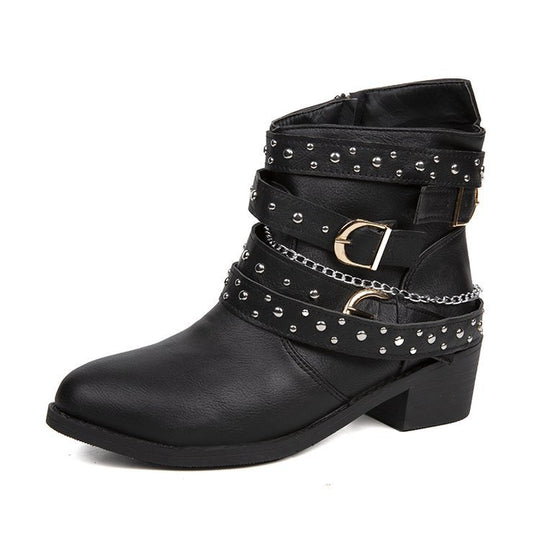 Damen modische Ankle Boots mit dekorativen Schnallen und stabiler Profilsohle R&B