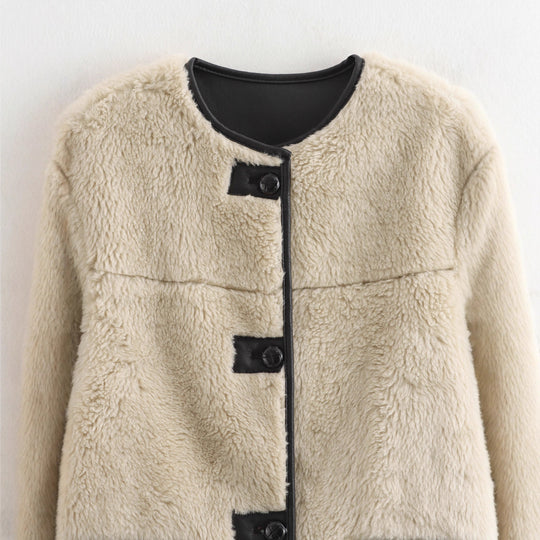 Damen Kuscheljacke mit hochwertigem Kunstfell und praktischen Taschen R&B
