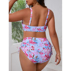 Damen Triangel-Bikini mit floralem Wickeldesign und verstellbaren Trägern R&B