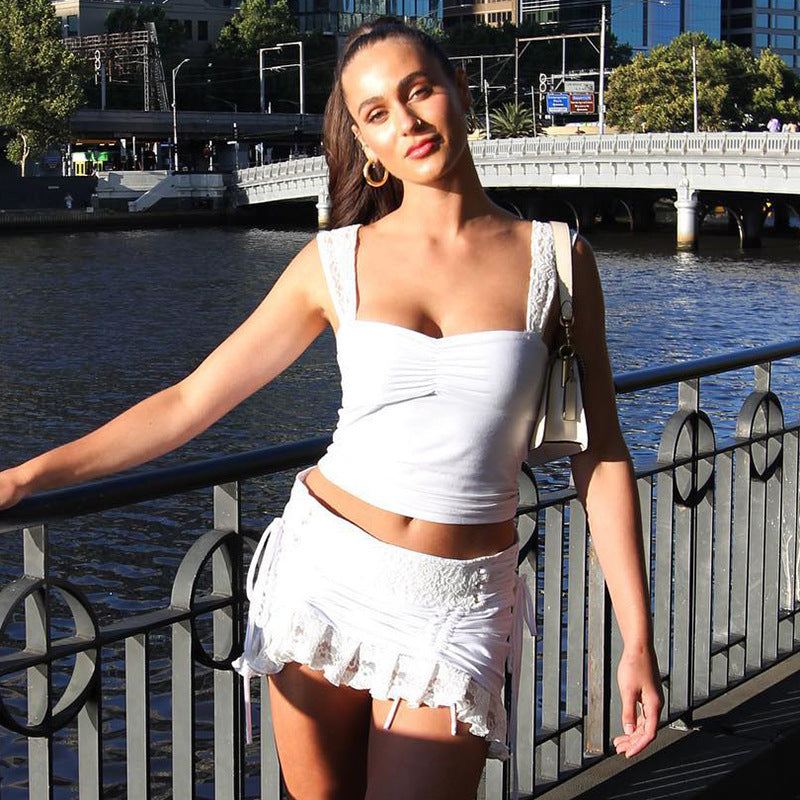 Damen Sexy Spitzentop und Minirock Set R&B