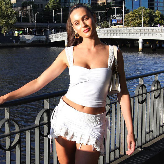 Damen Sexy Spitzentop und Minirock Set R&B