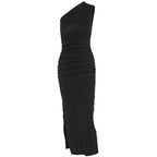 Damen elegantes Wickelkleid mit asymmetrischem Halsausschnitt und figurformendem Design R&B