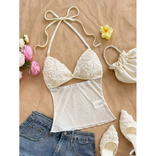 Damen Crop-Top mit Rüschendetails und leichtem Stoff R&B