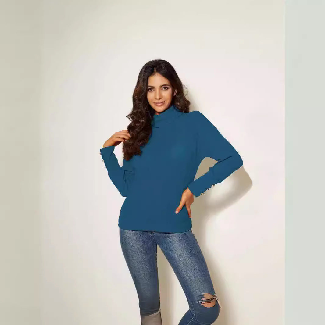 Damen Moderner Rollkragenpullover mit Knopfdetails R&B