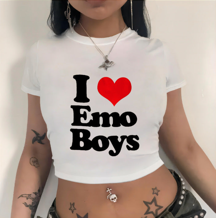Damen Crop-T-Shirt mit künstlerischem Statementdruck R&B