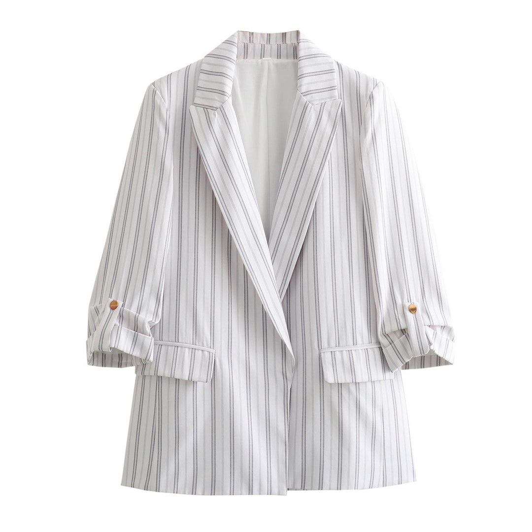Damen elegante Blazerjacke mit strukturierten Ärmeln und dezenten Goldakzenten R&B