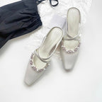 Damen Sling-Heels mit elegantem Perlen- und Blumen-Design
