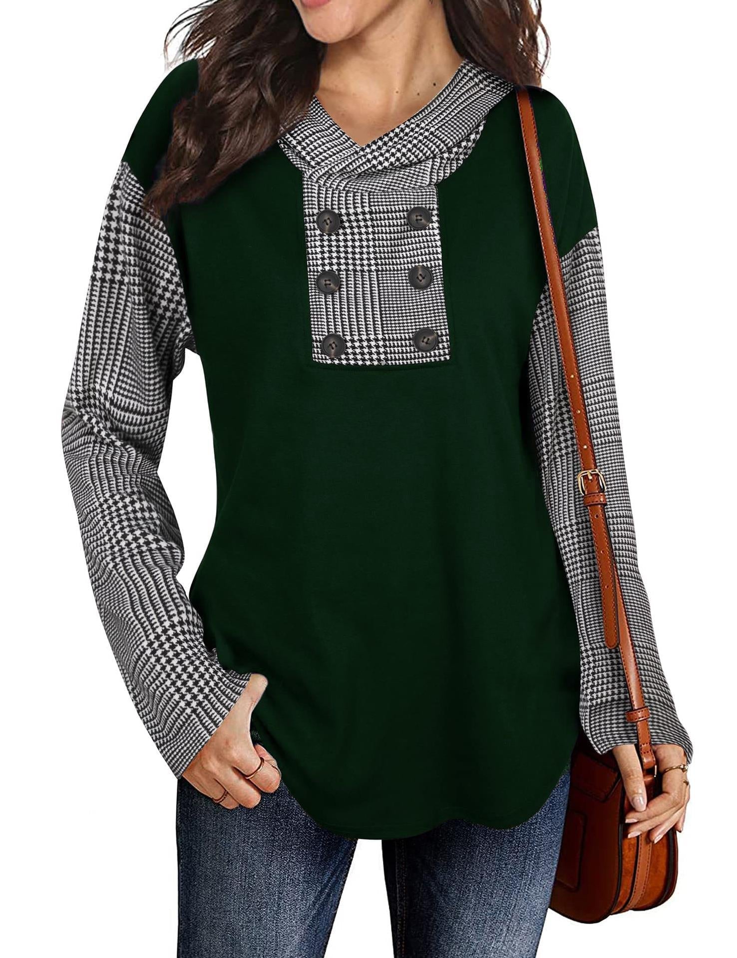 Damen Casual Pullover mit asymmetrischem Kragen und gestreiften Ärmeln R&B