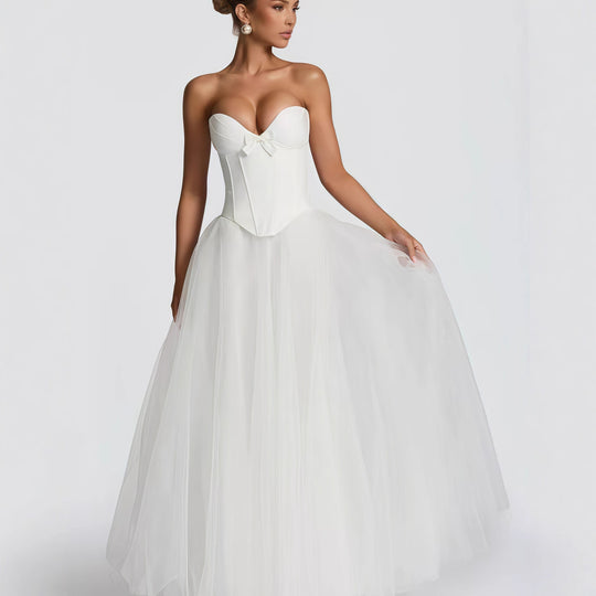 Damen Elegantes A-Linien Brautkleid mit schulterfreier Corsage und voluminösem Tüllrock R&B