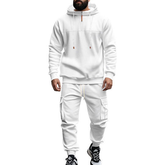 Herren nan Kapuzensweatshirt- und Jogger-Set im Cargo‑Stil mit kurzem Brustreißverschluss und aufgesetzten Klappentaschen R&B