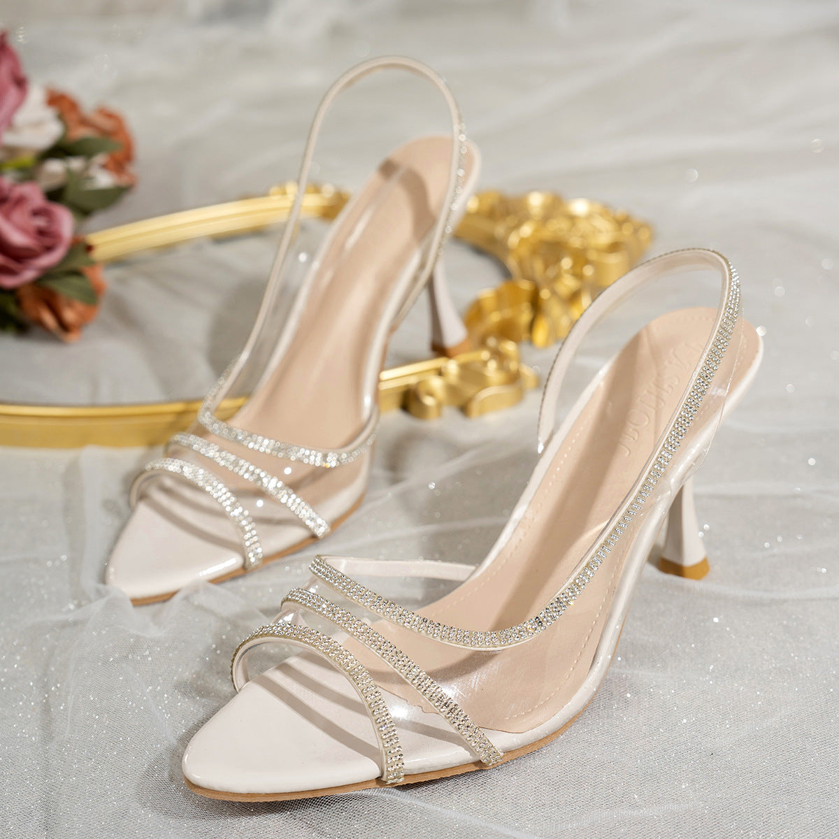 Damen elegante Slingback Sandalen mit strassverziertem Riemen R&B