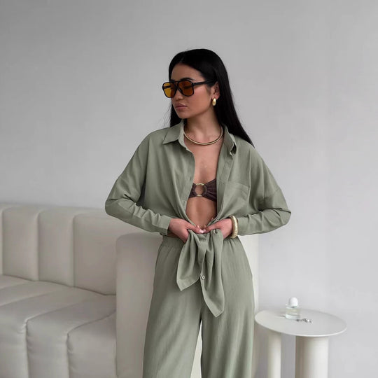 Damen lässige Bluse im Oversized-Stil mit Taschen R&B