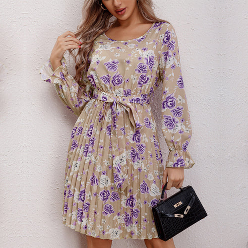 Damen Blusenkleid mit floralen Rüschendetails und Taillengürtel R&B