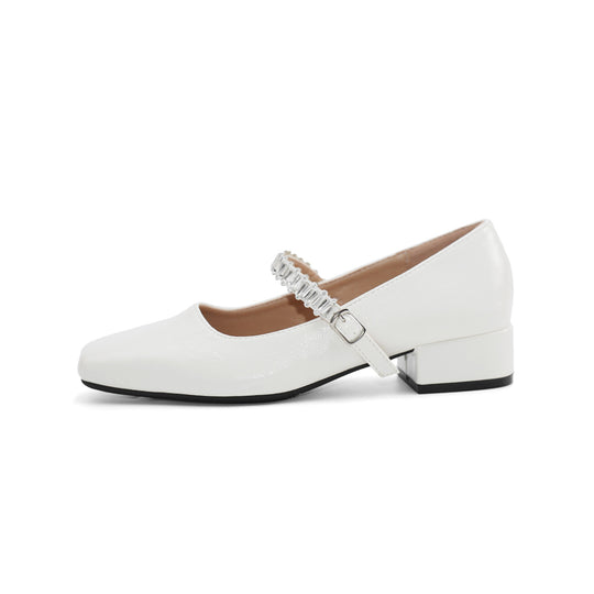 Damen Ballerinas mit schimmerndem Riemchen und elegantem Blockabsatz R&B