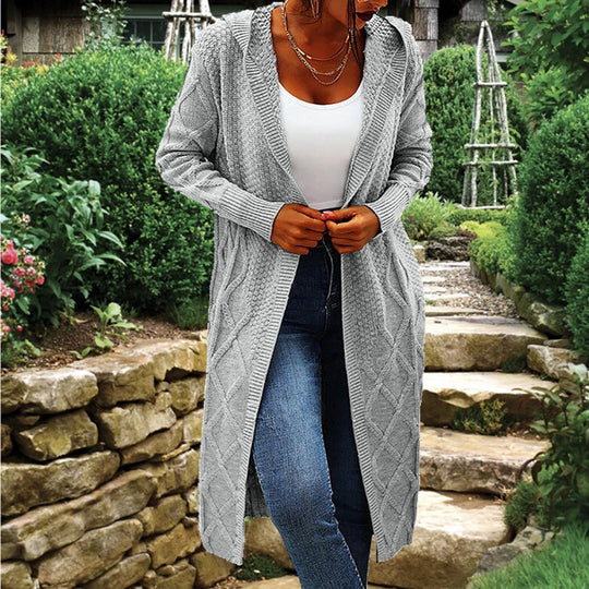 Damen Strick-Cardigan mit Kapuze und luxuriösem Zopfmuster R&B