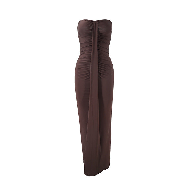 Damen Maxikleid mit schickem trägerlosem Design und figurschmeichelnder Raffung R&B