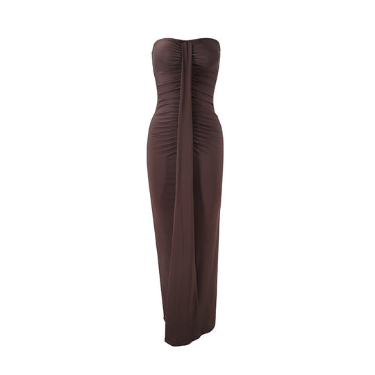 Damen Maxikleid mit schickem trägerlosem Design und figurschmeichelnder Raffung R&B