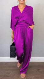 Damen Elegantes Wickeloberteil mit weitem Schnitt und passenden Palazzo-Hosen