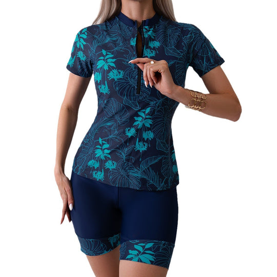 Damen Sportlicher Zweiteiler Badeanzug mit modernem Floral-Design R&B