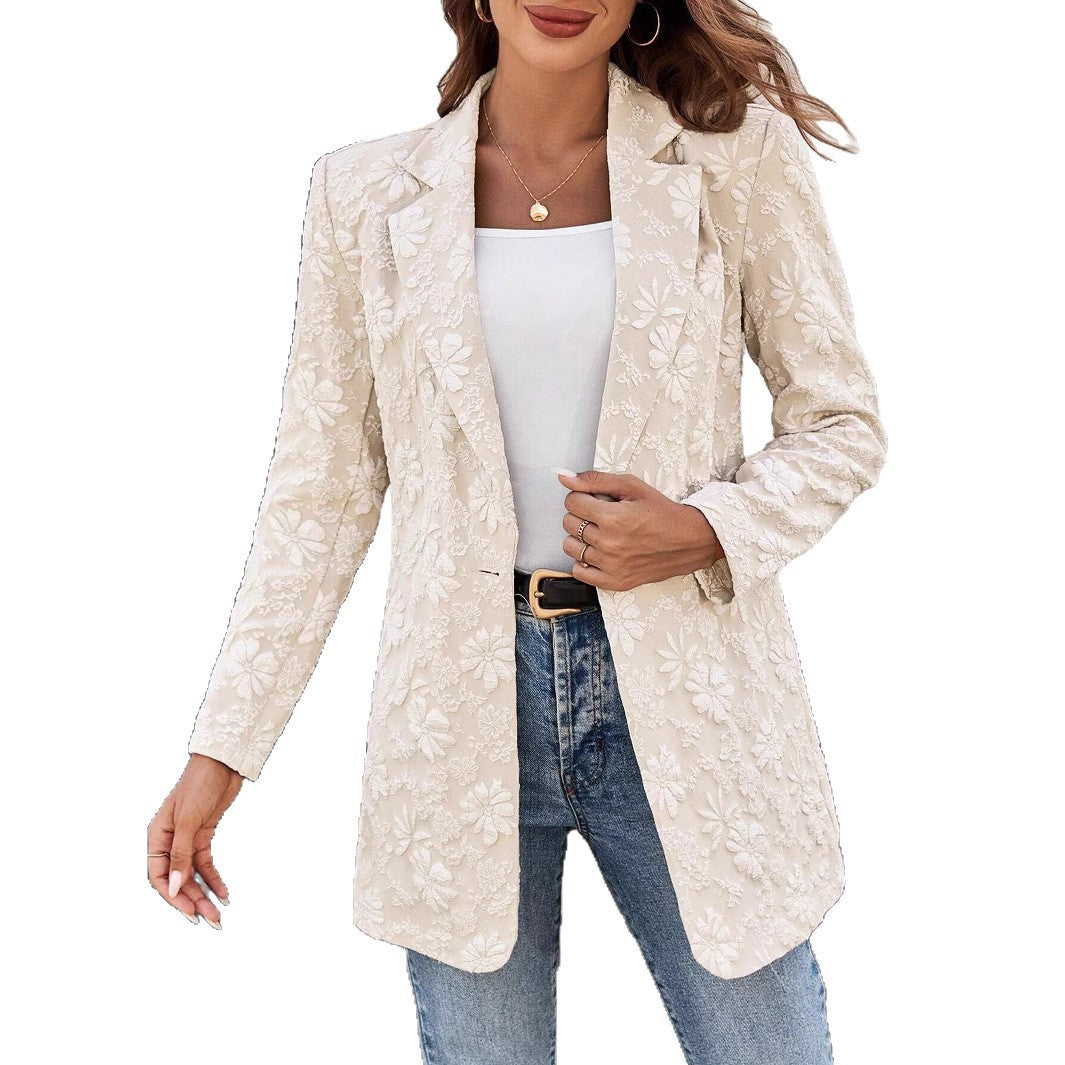 Damen nan floral bestickter Longblazer mit Reverskragen und Ein-Knopf-Verschluss R&B