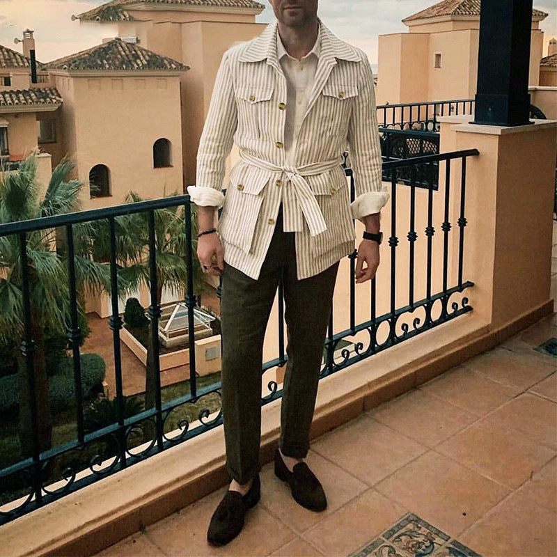 Damen Lässige Streifenjacke mit praktischen Taschen und modischem Revers R&B