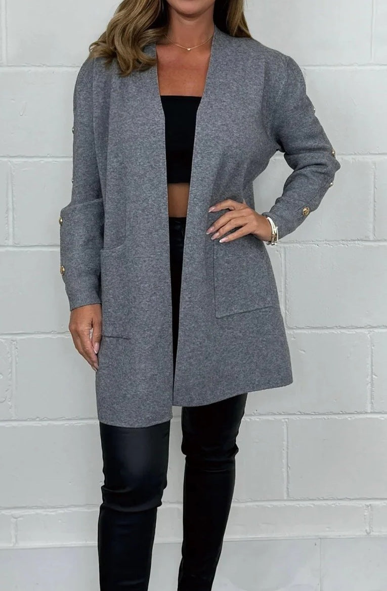 Damen Elegante Strickjacke mit Knopfdetails und Taschen R&B