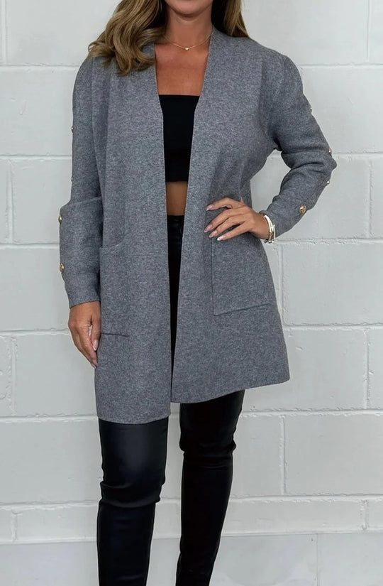 Damen Elegante Strickjacke mit Knopfdetails und Taschen R&B