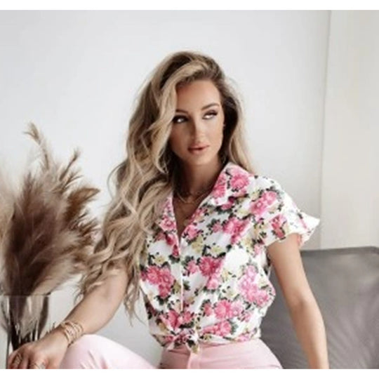Damen Blusenshirt mit floralem Muster und Rüschendetails R&B