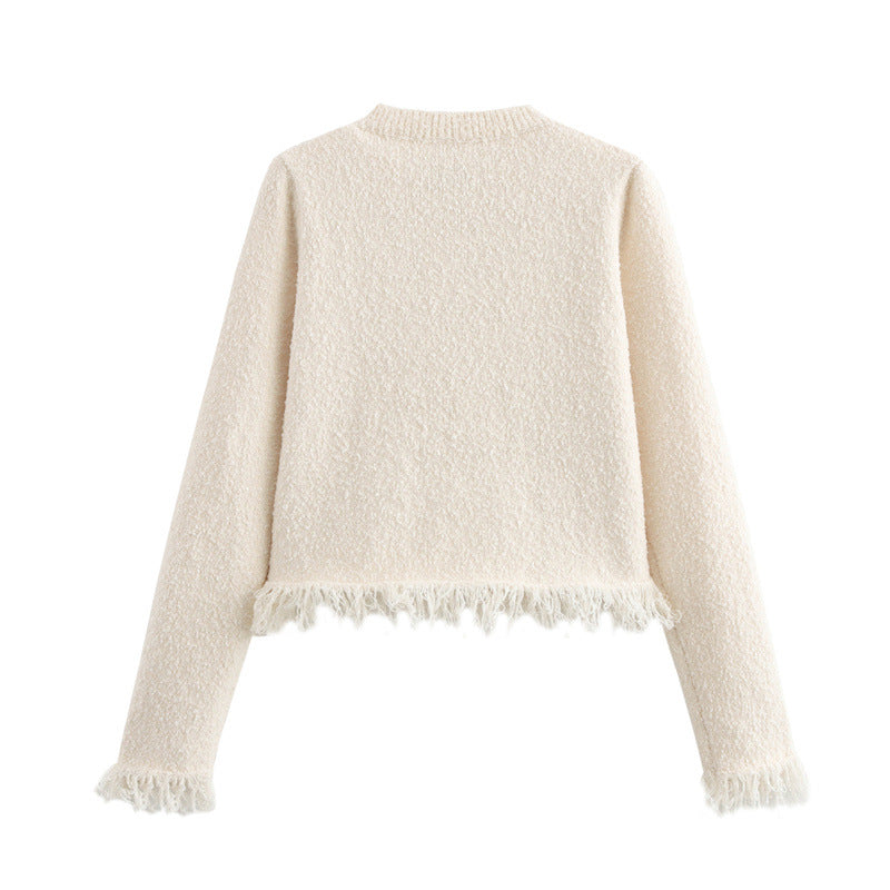 Damen Bouclé-Jacke mit eleganten Schleifen und Fransen R&B