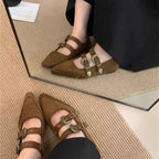 Damen Ballerina-Schuhe mit dekorativen Riemchen und funkelndem Detail EB